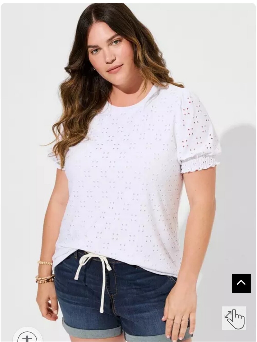 Torrid Eyelet Jersey Crew Neck Puff Sleeve Blouse White Size 2/2x